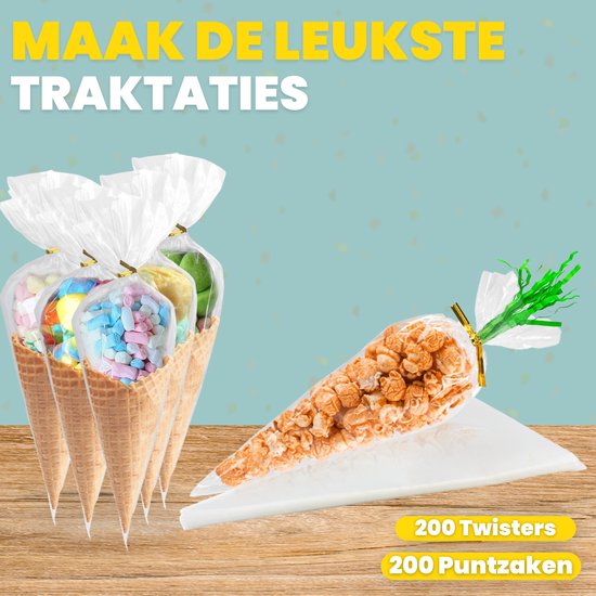 Feestio Sacs de partage Gourmet Bag - 200 pièces - Sacs de bonbons - Sacs de friandises Fête d'enfants - Sacs en cellophane transparents - Sacs cadeaux - Sac de bonbons