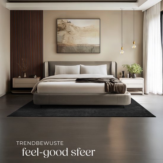 tectake® Tapis à poils courts - 160 x 230 cm - Noir - 1630 g/m² de poids de poils - Tapis pour le salon, la chambre à coucher, la salle à manger - Facile d'entretien et lavable - Sous-couche antidérapante - Antiallergique - Diverses tailles et couleurs