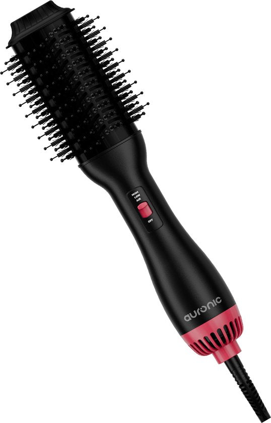 Auronic 4-in-1 Hairdryer Brush - Airstyler - Combs - Styles - Curls - Blow-dry - 37 mm Curling Brush - 360 Degree Airflow - Black/Pink