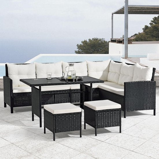 Ensemble de salon Manacor - Polyrotan - Noir/blanc