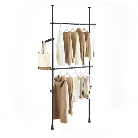 SoBuy Portemanteau télescopique - Système de rangement réglable - Système de penderie - L(75-126) × H(200-295) cm, Noir, FRG109-II-SCH