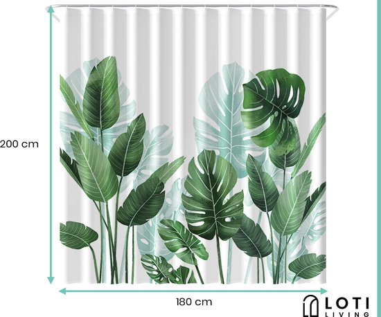 Loti Living Rideau de douche anti-moisissure - Strelitzia - Anneaux inclus - Imperméable - Polyester - Rideau de douche 180x200 cm