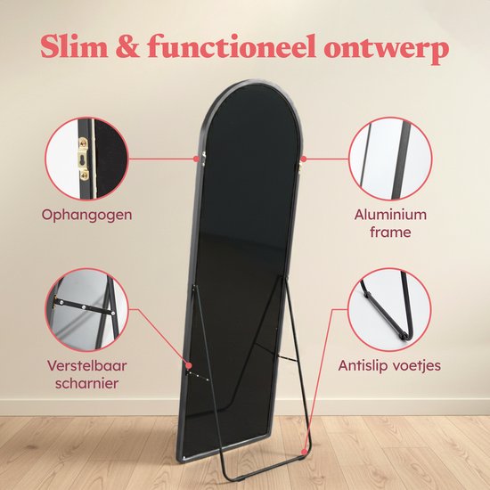 Fraay Pass Mirror 160x55cm - Standing & Hanging - Minimalist Wall Mirror - Standing Mirror - Black Matt