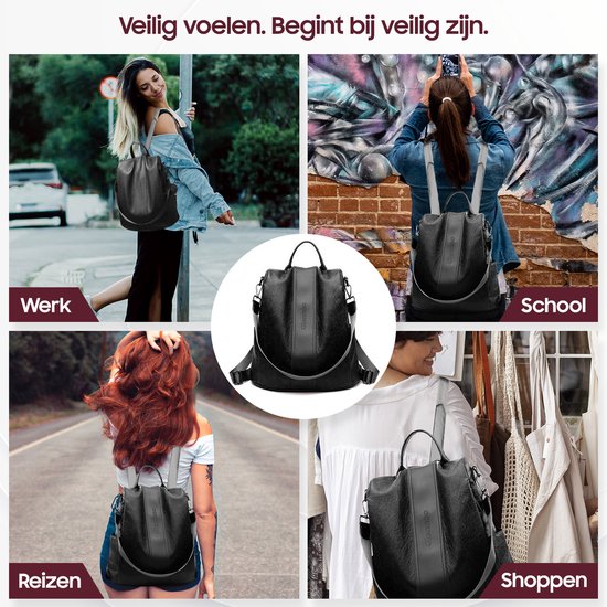 Glennoo Anti-theft Backpack Ladies - Sac à dos pour dames - Cuir PU - Noir