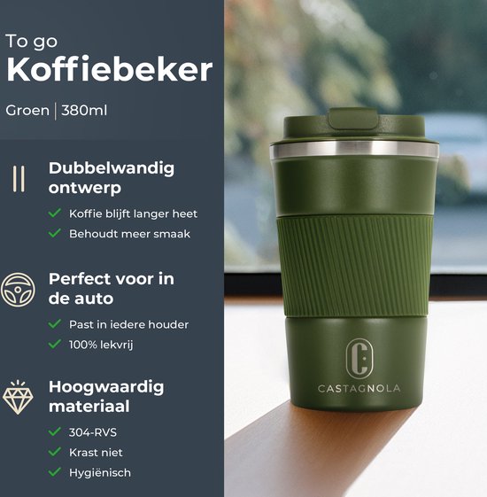 Mug thermos Castagnola - Tasse à café To Go - Mug de voyage pour le café et le thé - Mug à thé - 380 ML - acier inoxydable - Vert