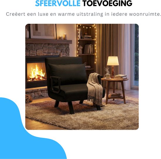 Livista 3-in-1 Fauteuil-lit pliant chargeable jusqu'à 100 kg Noir - Canapé-lit pliant avec dossier réglable - Lit-lit design moderne - Fauteuil-lit