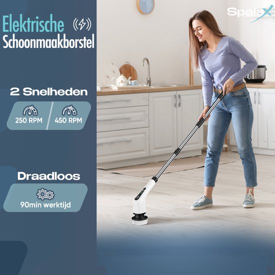 Spalax Brosse de nettoyage électrique - Brosse à récurer - Autolaveuse - Autolaveuse avec manche
