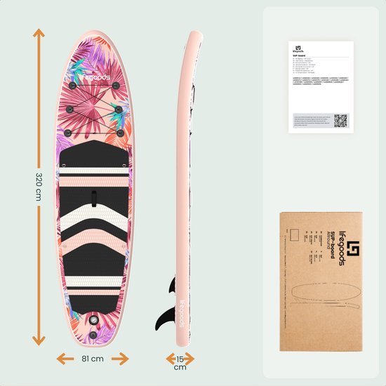LifeGoods PaddlePro SUP Board - avec siège - Planche à pagaie gonflable - Ensemble complet - Max. 150KG - 320x81cm - Tropical Pink