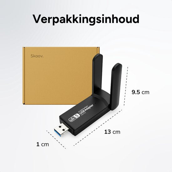 Skoov WiFi Adapter USB - 1300 Mbps - Dongle WiFi - Antenne - Récepteur