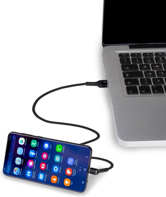 Câble USB Grundig - 3 en 1 : câble de chargement, câble de données et support pour téléphone - Micro-USB/ USB-A - 1 mètre - Noir