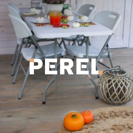 Perel Chaise pliante blanche pour l'intérieur et l'extérieur, en plastique, peu encombrante, idéale pour les événements, les fêtes et la restauration, avec structure en acier et assise résistante aux intempéries