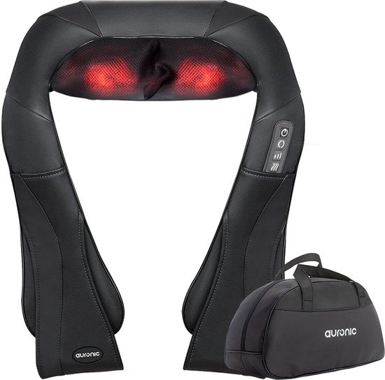 Auronic Shiatsu Massage Cushion - Appareil de massage électrique pour la nuque - Appareils de massage - Nuque et épaules - Infrarouge - Housse de transport incluse - Noir