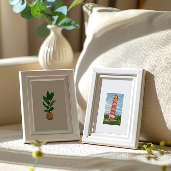 Rubye® Mini peintures de diamants - 2 pièces - Set - Adultes - Peinture de diamants pour enfants - Tour de Pise et plante d'intérieur - 15x20cm