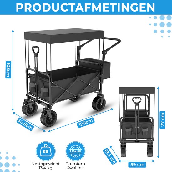 TerraGear Wagon pliable - Wagon avec toit et poignée - Noir - Capacité 120L - Capacité de charge 150KG