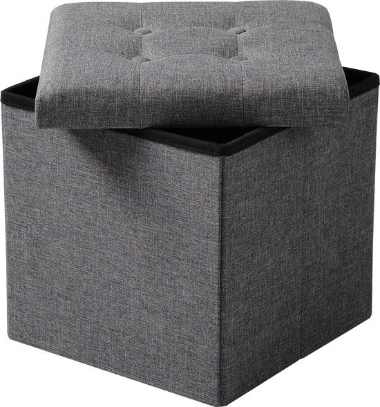 WOLTU Tabouret avec housse en lin,Tabouret de rangement pliable 37.5x37.5x38cm,Gris foncé