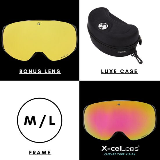 MowMow Lunettes de ski GRAVITY + lentille supplémentaire - magnétique - Bio-Frame - R-Strap - UV400 - Unisexe