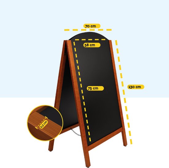 BRASQ Chalkboard Elegance Mahogany - 70x130 CM - Tableau noir - Enseigne publicitaire - Enseigne de trottoir - Double face - pour l'intérieur et l'extérieur - Hospitality