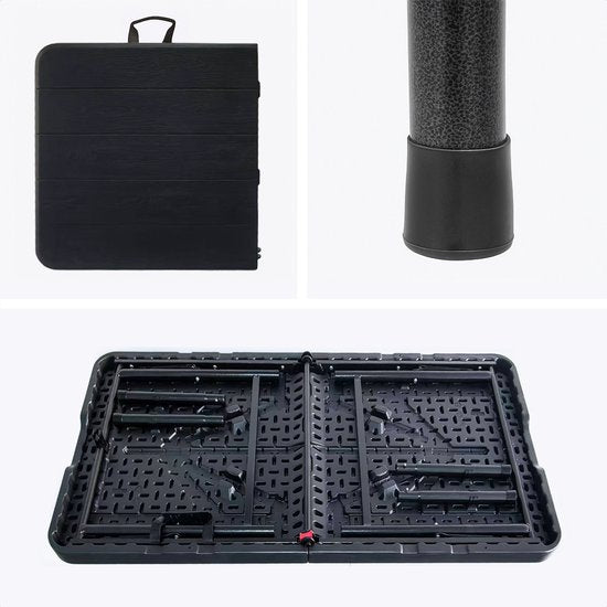 LifeGoods Table pliante - 124x61.5 cm - Table pliante robuste - Résiste aux intempéries - Table de salle à manger pliante - Table de camping - Table pliante pour l'intérieur et l'extérieur - Grain de bois noir