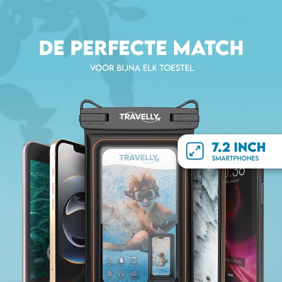Travelly® Luxe Waterproof Phone Case - Étui sous-marin universel pour smartphone - Convient à tous les téléphones - Sacoche sèche - Pour les vacances, la natation et les sports nautiques - Noir