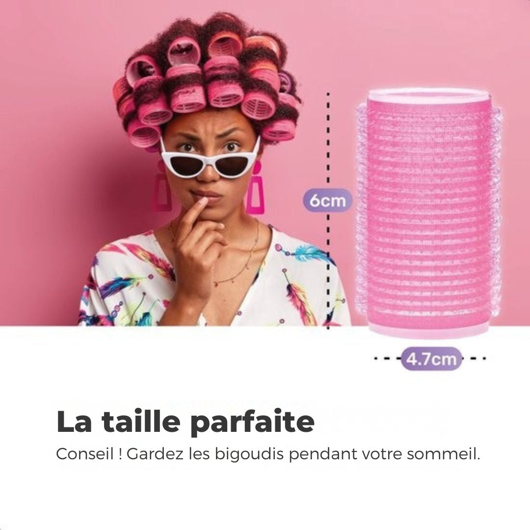 Rouleaux à cheveux pour boucles - Soft & Silky - 12 pack - 8 clips inclus - Autocollants - sans chaleur - Grandes - rose
