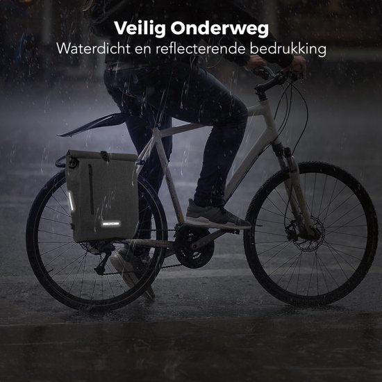 LifeGoods Single Bicycle Bag - Compact - Sac à bandoulière et sac à dos - 25L - Porte-bagages ronds - Imperméable - Gris