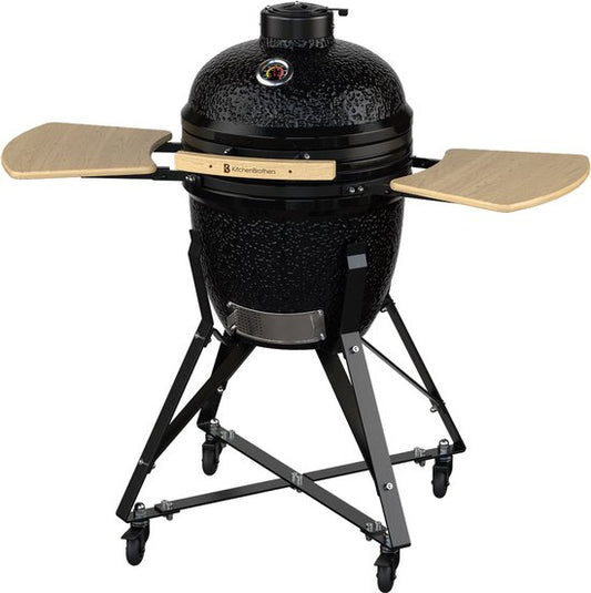 KitchenBrothers Kamado BBQ - 18 Inch Charcoal Barbecue - 38.5⌀ cm - Set complet - Egg BBQ avec accessoires incluant le couvercle - Noir