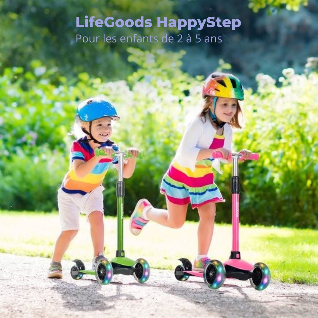 Trottinette pour enfants LifeGoods - 2-5 ans - 3 roues LED lumineuses - Hauteur réglable - Garçons/Filles - Vert