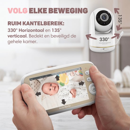 Vulpes Goods® Babycare - Baby Monitor avec caméra - Baby Monitor avec caméra et VOX - écran FULL HD de 5 pouces - télécommandable - Baby Camera - Baby Monitors with Sound Detection - Nightvision - PRO Version - White