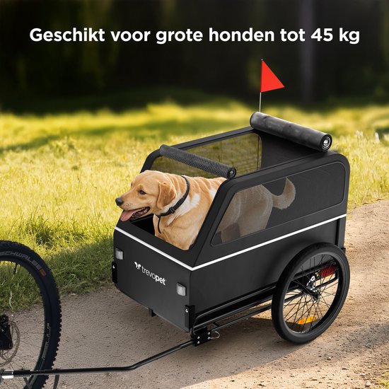 TrevoPet® Dog Bike Trailer XL - remorque pliante pour vélo - remorque pour chien avec rampe, système de suspension et résistance aux intempéries - convient aux vélos électriques - 45 kg - noir