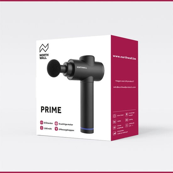 Pistolet de massage - Northwall - Avec étui + 6 Têtes de massage - Sans fil - 12,6 V- Noir