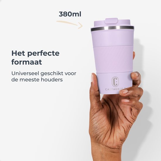 Castagnola Thermos Cup - Coffee Mug To Go - Travel Mug for Coffee and Tea - Tea Mug - 380 ML - stainless steel - Light Purple