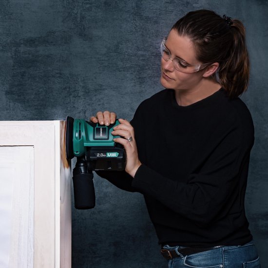 VONROC Random Orbit Sander - VPower 20V - Sans batterie ni chargeur - Ø125mm - Avec sac à poussière et 12 morceaux de papier de verre