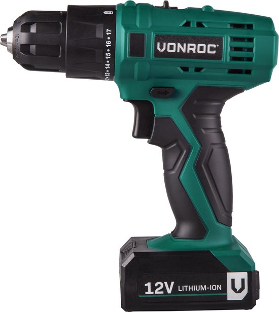 VONROC Perceuse sans fil - 12V Li-Ion - Avec mallette de rangement en aluminium, 46 accessoires, 2x batterie et chargeur