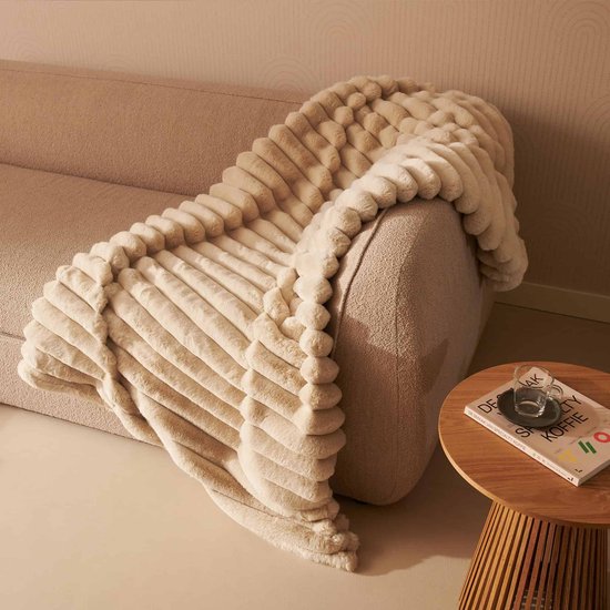 Couverture chauffante électrique rayée Duux Yentl 200x200 cm - 9 positions - Beige