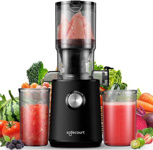 Extracteur de jus lent pour fruits et légumes Safecourt Kitchen - Ouverture de remplissage XXL - Moteur puissant - Noir
