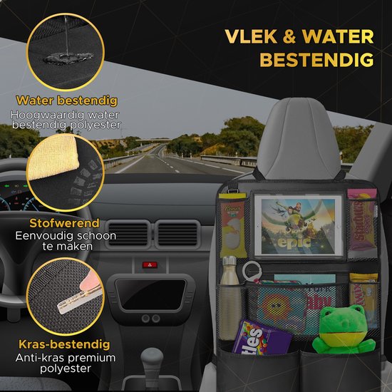 Toivo Set of 2 Luxury Car Seat Organiser - Water-repellent Oxford Material - Black - Tablet Holder - Car Organizer