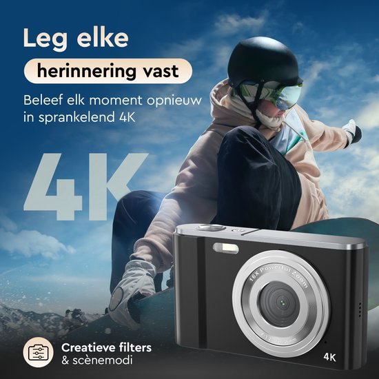 K&L Digital Camera 4K - 64MP - Caméra - Caméra compacte - Caméra Vlog - Pour les enfants - Comprend 64GB - NL Software