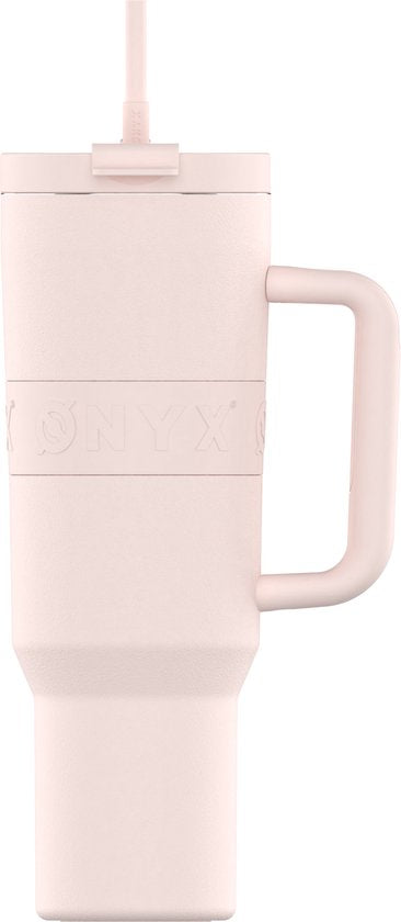 ONYX Bouteille à boire avec paille 1,2 litre - Bouteille d'eau pour enfants et adultes - Tasse thermos - Tasse de voyage - Boire pour la motivation - Tasse à boire pour l'école - Rose