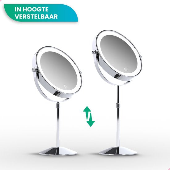 Mirlux Miroir de maquillage de luxe avec lumière LED - grossissement 10x - réglable et rechargeable - 3 niveaux de lumière - chrome - Miroir de maquillage - Miroir avec lumière LED