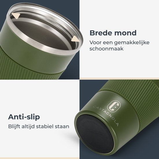 Mug thermos Castagnola - Tasse à café To Go - Mug de voyage pour le café et le thé - Mug à thé - 380 ML - acier inoxydable - Vert