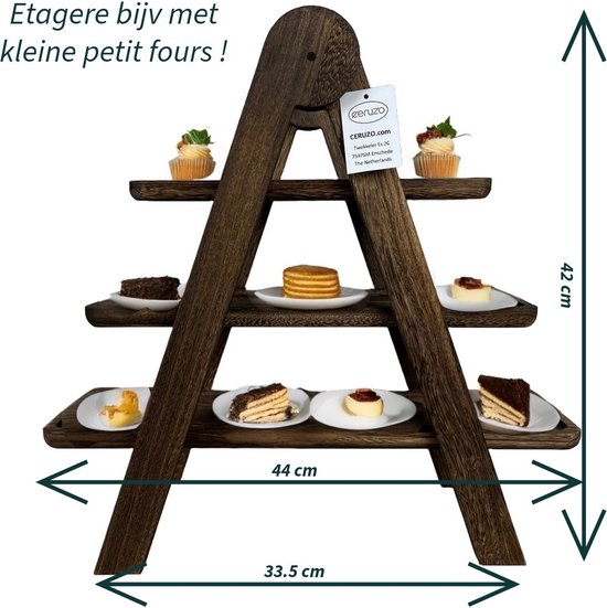 Ceruzo Etagere Plane Wood - 3 Layers - Height 42 cm - Lightweight - Serving Tower - Serving Board - High Tea