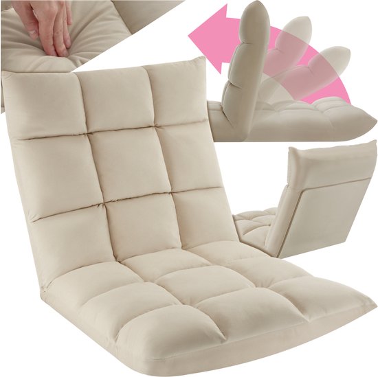 tectake® Relax chair - Recliner - Fauteuil de sol XXL - Pliable et inclinable - Fauteuil de sol avec dossier réglable - Peut être utilisé comme fauteuil, coussin de siège, coussin de sol, fauteuil de relaxation ou pour la méditation - Beige