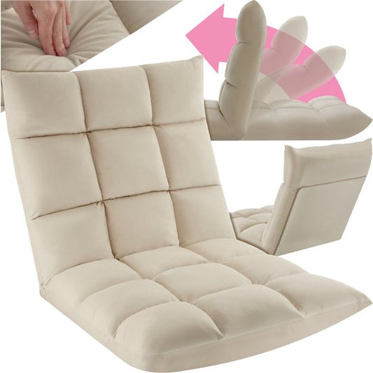 tectake® Relax chair - Recliner - Fauteuil de sol XXL - Pliable et inclinable - Fauteuil de sol avec dossier réglable - Peut être utilisé comme fauteuil, coussin de siège, coussin de sol, fauteuil de relaxation ou pour la méditation - Beige