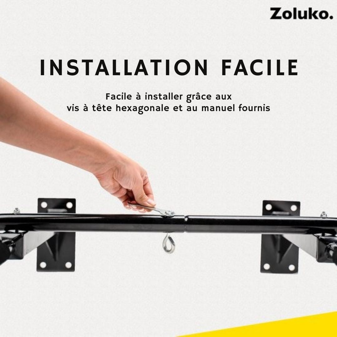 Barre de traction murale Zoluko Professional - Capacité de charge de 150 kg - E-book inclus - Montage facile - pour le sport à domicile - Noir