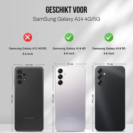 Podec Case with Card Holder suitable for Samsung Galaxy A14 Black Phone Case - Anti-Shock Bookcase Cover with 1x Screen Protector