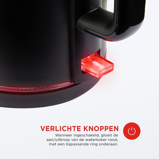 Bouilloire en verre Bourgini - Noir mat - Utilisation sans fil - Remplissage facile par le couvercle - Grande capacité de 1,5 L - Sans BPA