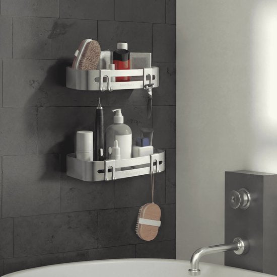 Sanicraft® Porte-douche - Pas de perçage - Convient à tout type de mur - Suspension - Inox - 2 pièces - Argent mat