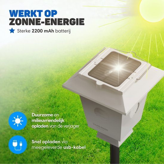 Vulpes Goods® Repellent - Répulsif pour pigeons - Répulsif pour oiseaux à ultrasons - Répulsif pour corneilles - Répulsif pour épouvantails pour pigeons, oiseaux, corneilles et autres volailles - Respectueux des animaux - Fonctionne à l'énergie solaire