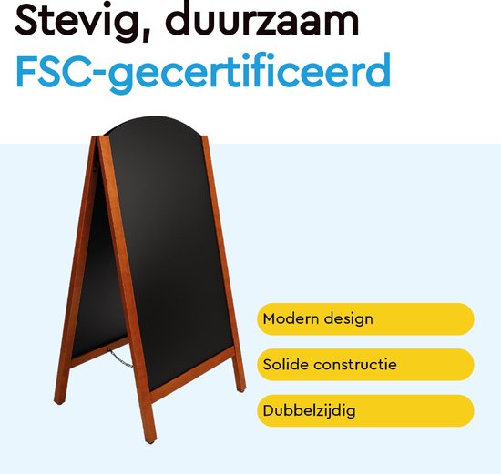 BRASQ Chalkboard Elegance Mahogany - 70x130 CM - Tableau noir - Enseigne publicitaire - Enseigne de trottoir - Double face - pour l'intérieur et l'extérieur - Hospitality
