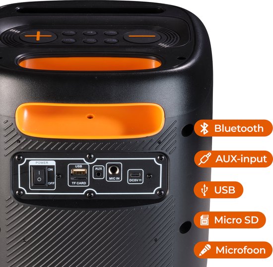 Enceinte Bluetooth Denver Party Box - Lumières disco - Incl. Télécommande - Prise microphone - BPS165